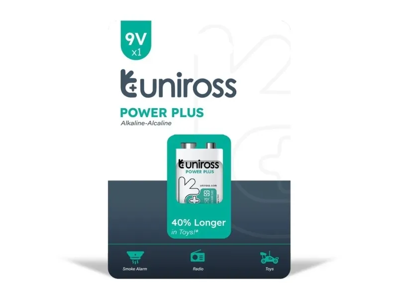 Uniross Power Plus Alkaline 6LR61 9V 600mAh, 1 stk.