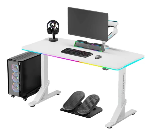 Ultradesk IRON, Rett, Rektangulær form, Spilling, Matt, Hvit, T-ben
