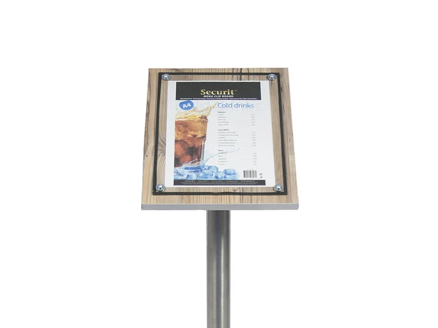 Securit MCS-A4-OAK, Informasjonsstativ, A4, Glass, Plast, Rustfritt stål, Tre, Satinert stål, Tre, 340 mm, 90 mm