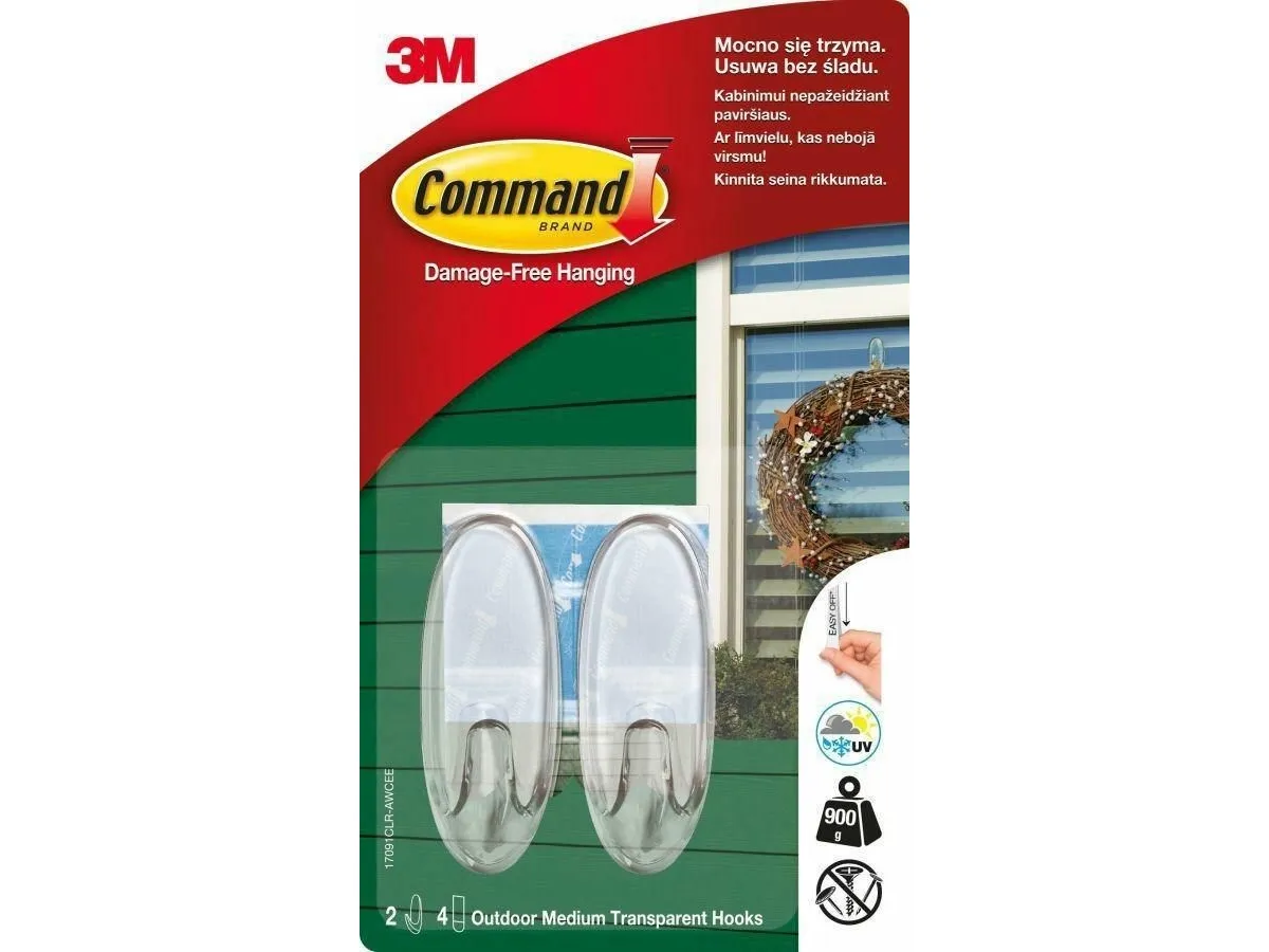 3M kroker til dør 2 stk utvendig transparent plast 17091 Command