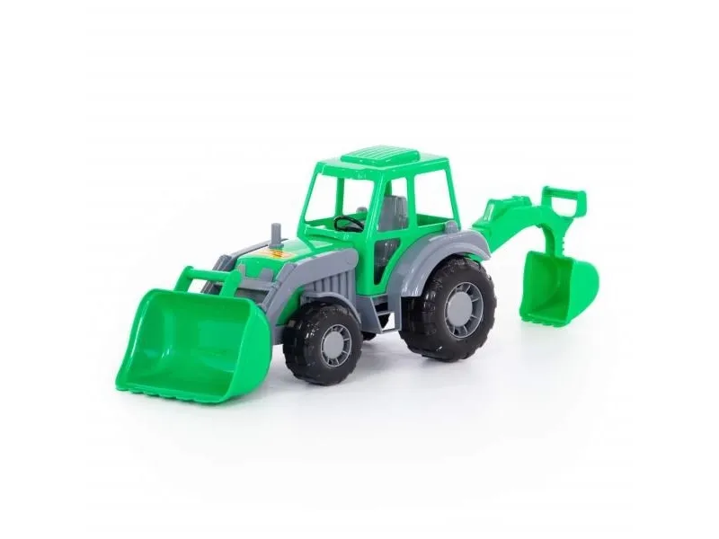 Traktor med front & bak skuffe, 37x17x22 cm og nett