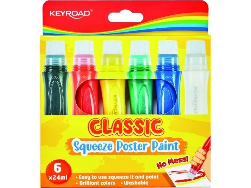 PBS Connect plakatfarger KEYROAD med blyant for trykking 6 farger x 24 ml