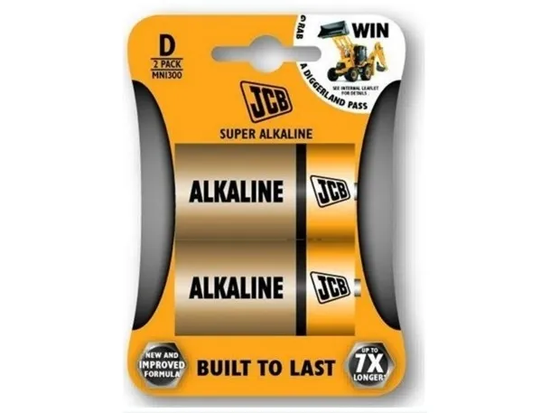 JCB 2x D, Engangsbatteri, D, Alkalinsk, 1,5 V, 2 stykker, Blister