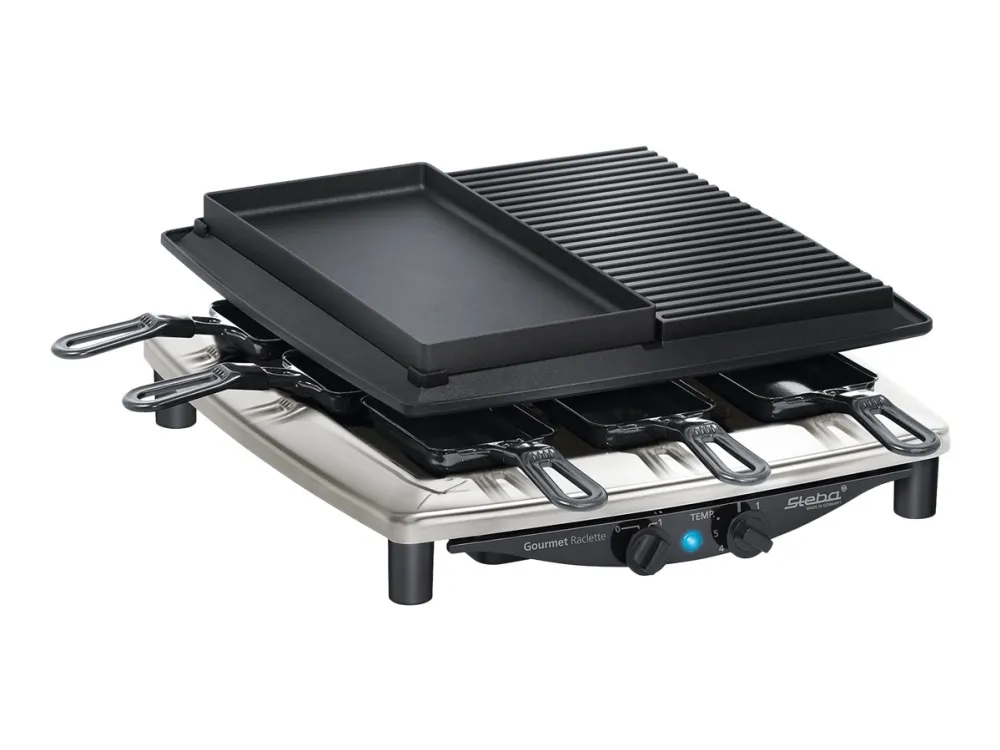 Steba RC 4 plus deluxe - Raclette/grill/hetstein - 1.5 kW - rustfritt stål / svart