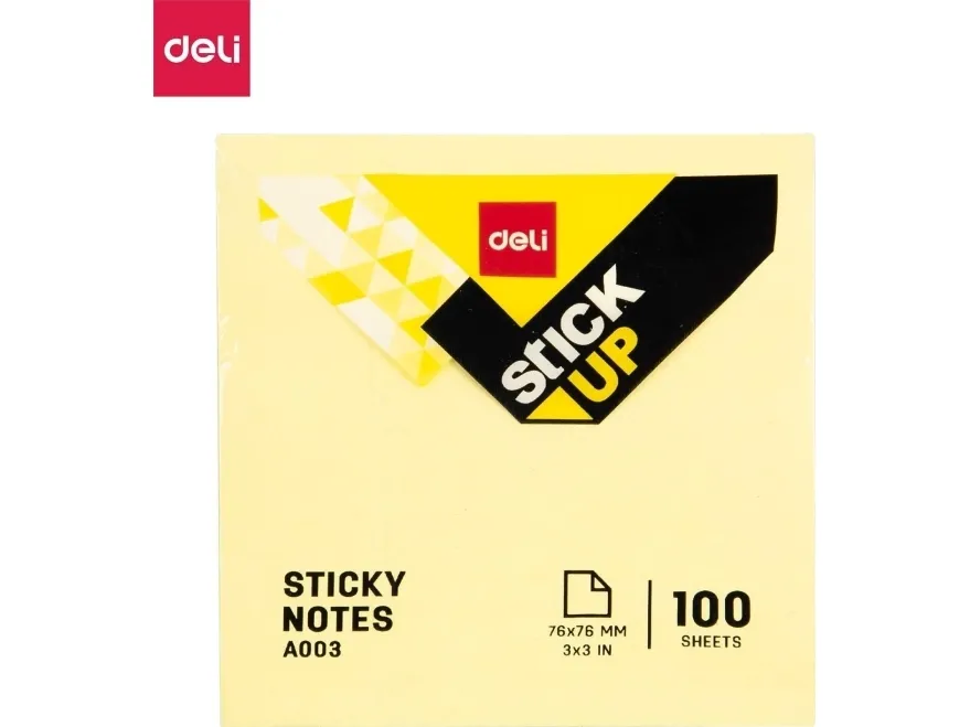 DELI klistrelapper 7,6x7,6 cm stick up, 70g/m 100 stk gul