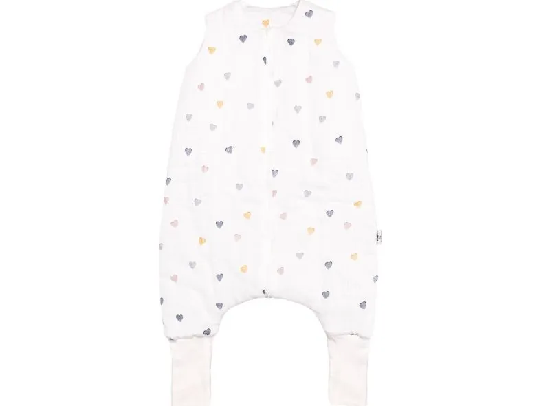 PULP BAMBOO Muslin sommersovepose med ben - Fargerike hjerter 0,5 TOG fra 1 år til 2,5 år