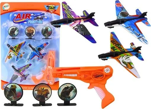 LeanToys skyte-pistol for fly-leketøy: 3 fly + 3 mål (oransje)