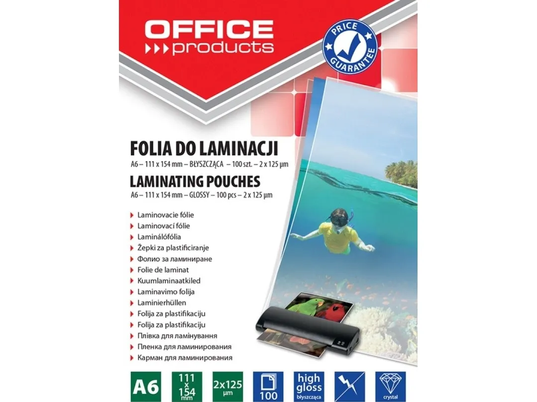 Kontorprodukter KONTORPRODUKTER lamineringsfolie, A6, 2x125 mikron, blank, 100 stk., gjennomsiktig