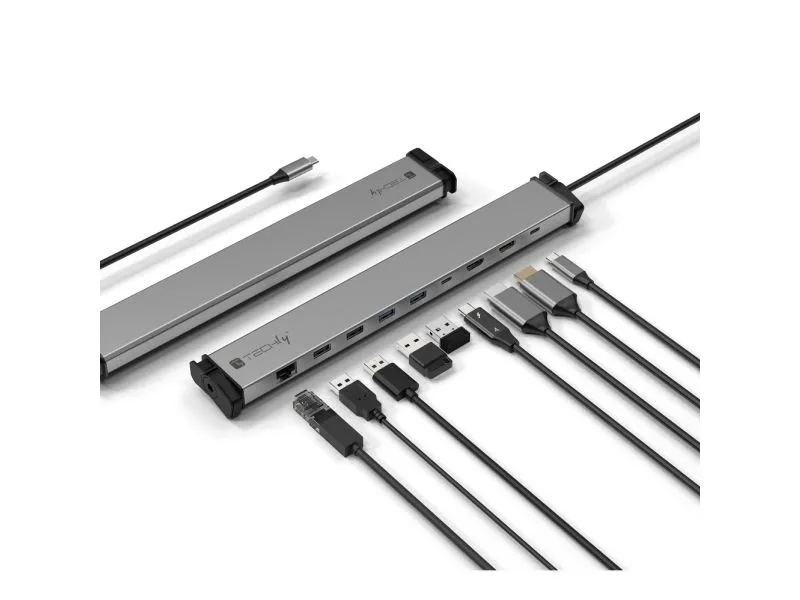 Techly IUSB31C-DOCK9HPD, Universell, USB Type-C, Sølv
