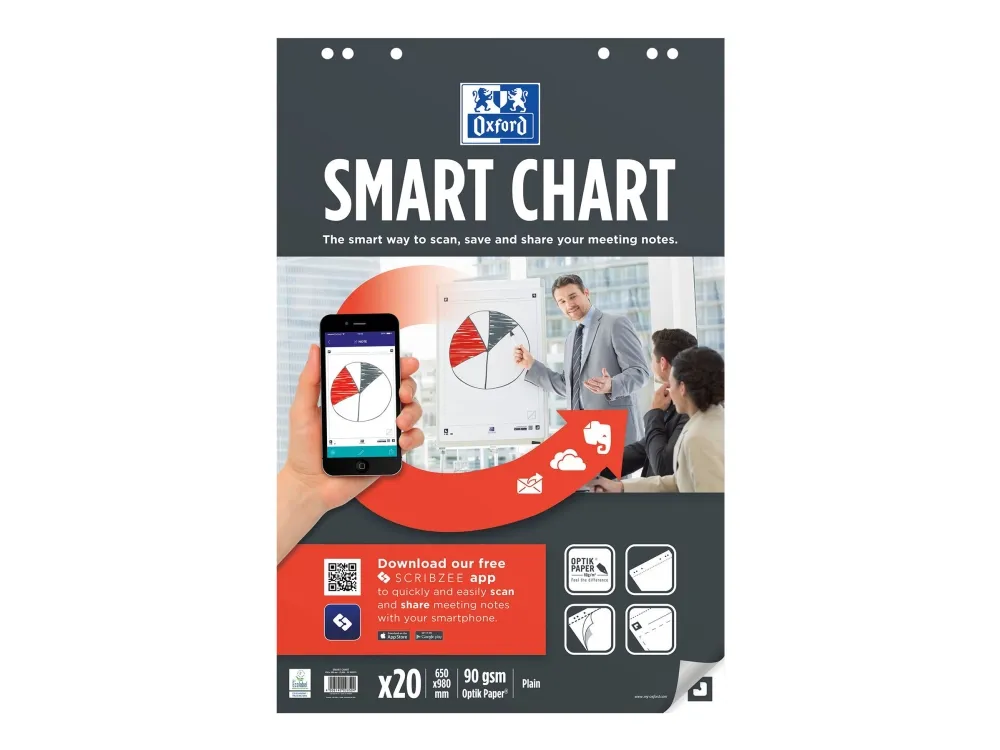 Oxford SmartChart - Arktavlepapir - perfekt binding - 650 x 980 mm - 20 ark - hvit - vanlig - 6 hull