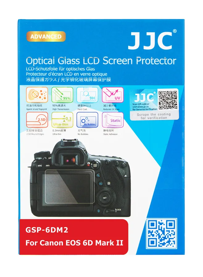 JJC GSP-6DM2, Gjennomsiktig, Canon, EOS 6D Mark II, Glass, 95%, 9H