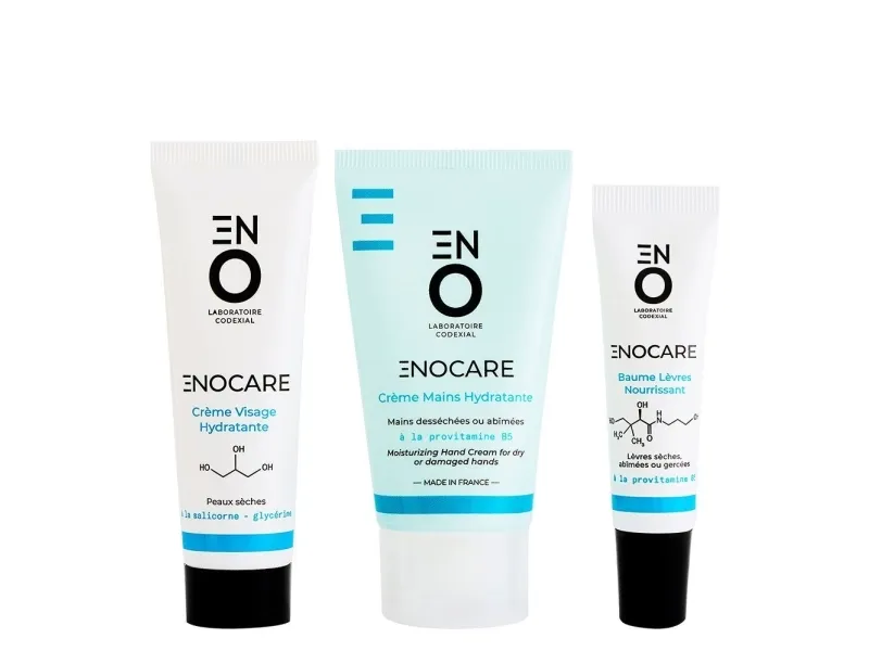 polaar Set Codexial: Enocare Vitamin B5 (håndkrem 50 ml) + Enocare fuktighets- & reparerende leppebehandling (15 ml) + Enocare glyserinkrem for ansikt (30 ml) - for kvinner