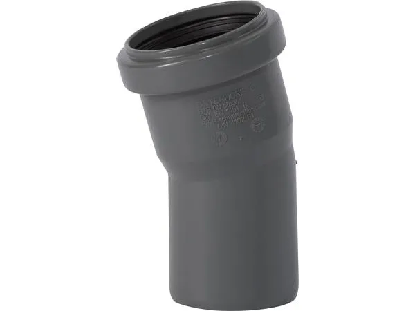 50 mm x 15° Bøjning afløb PP grå