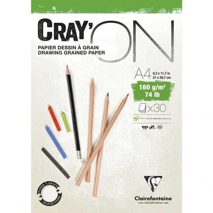Clairefontaine Cray''ON, Flerfarget, A4 (210 x 297 mm), 160 g/m², 30 ark