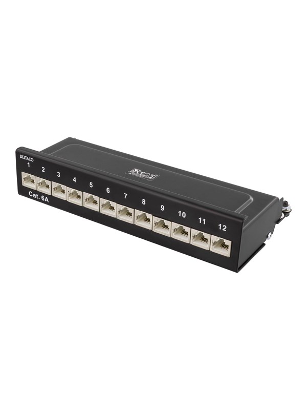 Deltaco Patch Panel 12xRJ45 Cat6a wall-mountable metal black