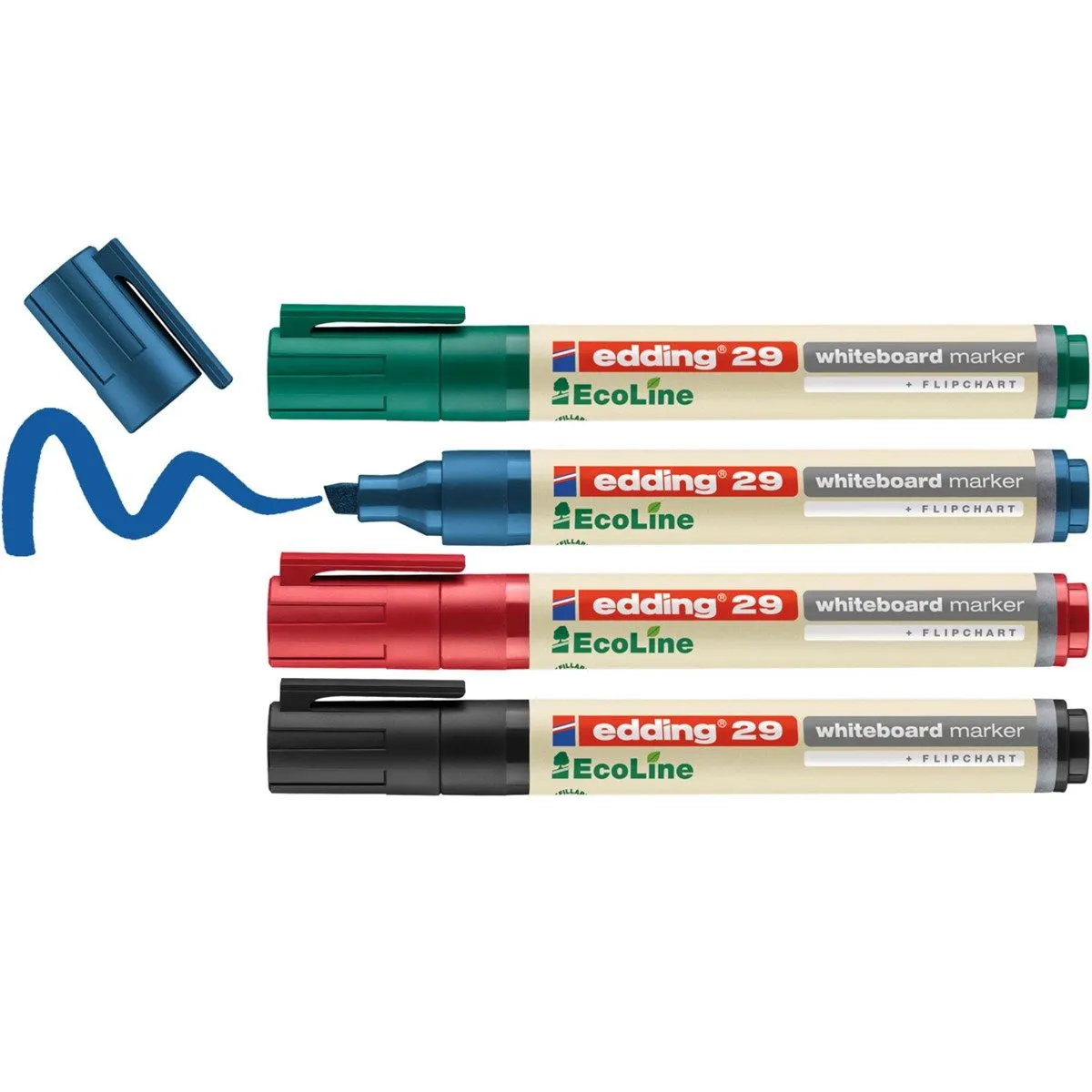 Whiteboardtusj edding 29 EcoLine assortert. 1-5 mm skrå spiss - med 4 stk.
