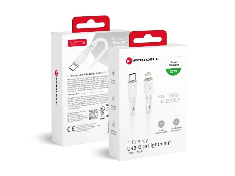 Holmes USB C til Lightning-kabel - PD 3A 27W silikon 1 m, hvit