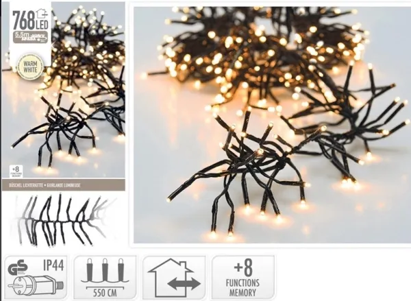 Julelys Nenurodyta LED 768L 5.6M CLUSTER WARM WHI/GREEN TIM