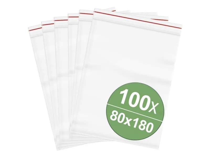 Lukke-/trykklokkepose uten tekstetiketter 80 x 180 mm transparent polyetylen (100 stk.)