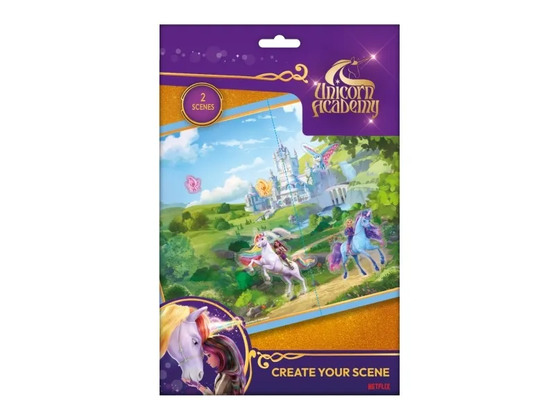 UNiCORN ACADEMY gjenbrukbare klistremerkesett – Create your scene – 2 scener inkludert