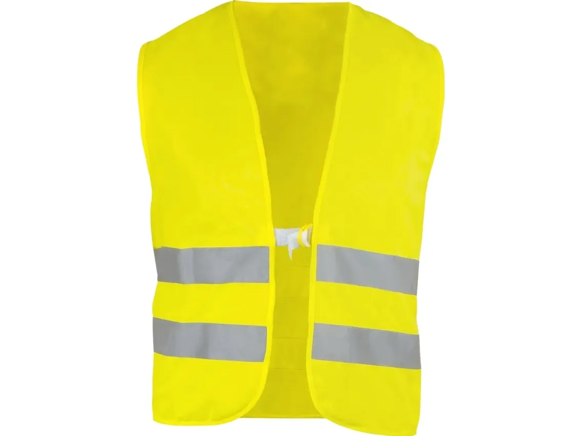 Flourecerende gul vest Onesize i 100 % polyester med 2 refleksstriber á 5 cm
