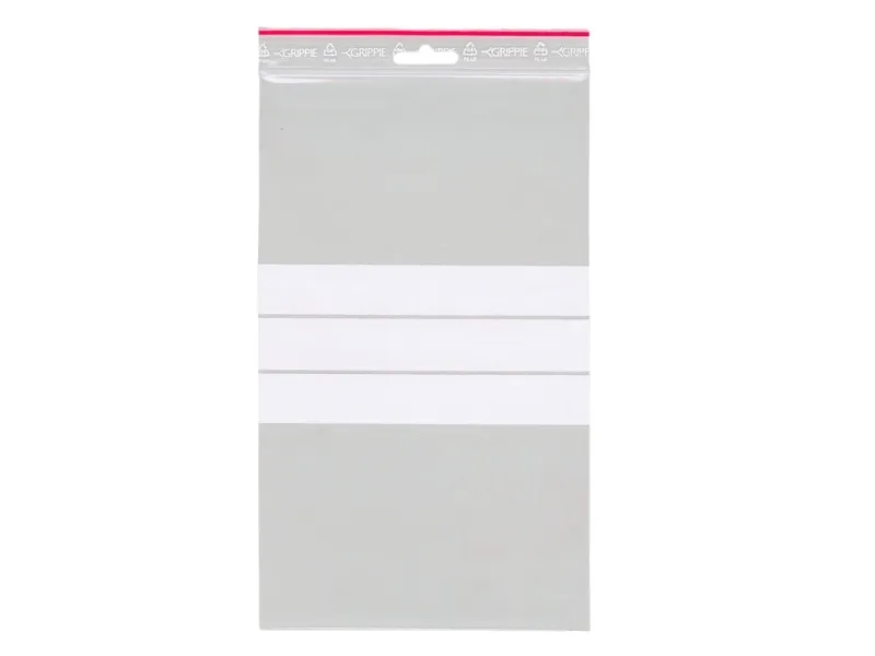 Lynlåspose, Grippie, 90 µm, 150 x 250 mm LD-PE, Transparent, med skrivefelt lynlåslukning, pakke a 1
