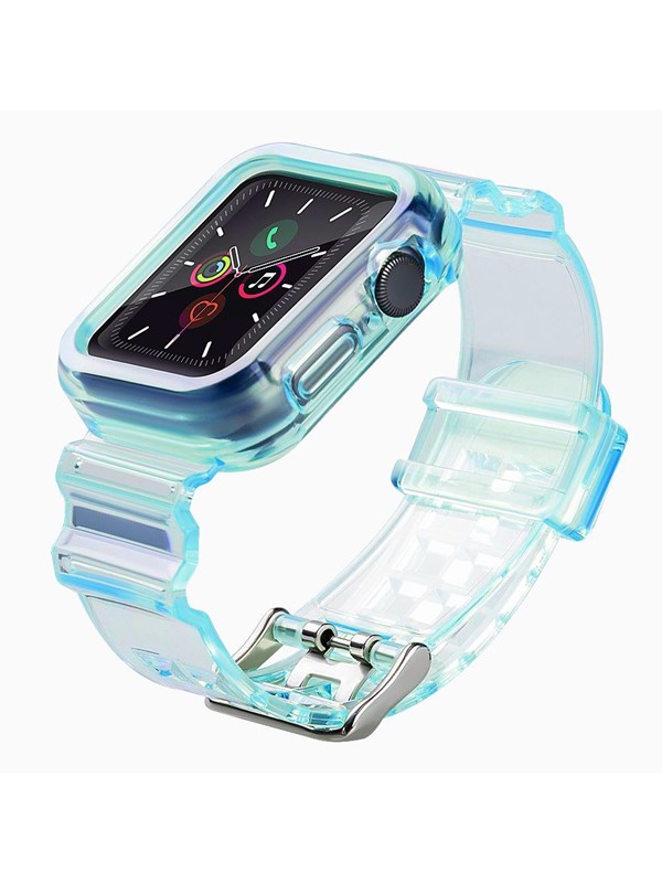 Hurtel Silicone Band Strap Bracelet Case Strap Light Set for Apple Watch 42mm - Blue