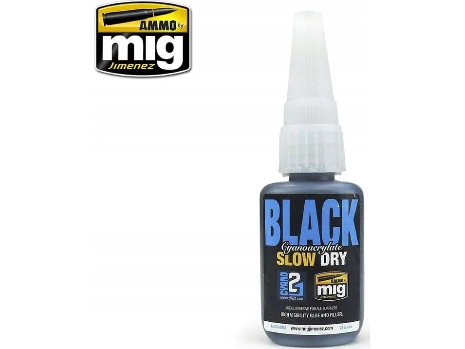 Vallejo Ammo: Svart Slow Dry Cyanoacrylate (21 g)
