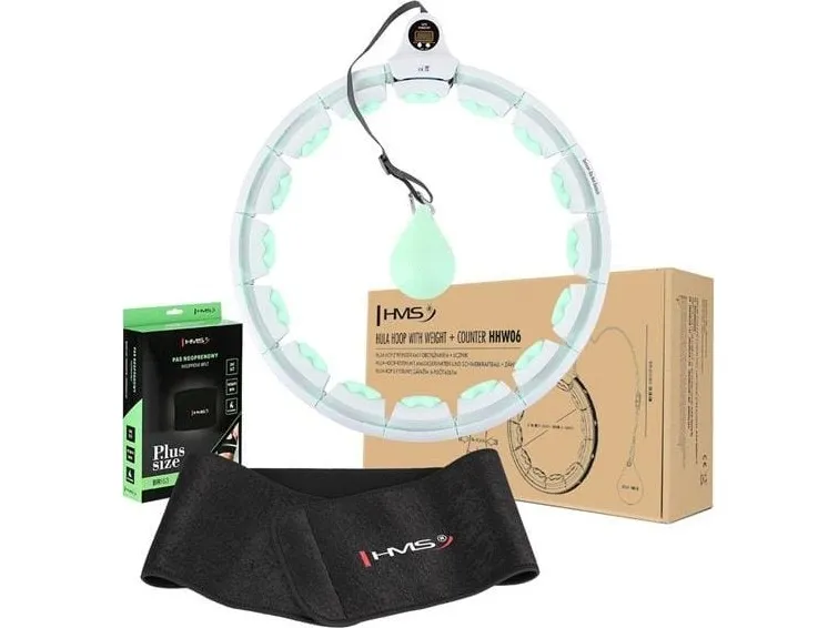 HMS hula hoop-sett HHW06 GREEN med ball, tyngdekraftkule og teller + belte BR163 BLACK (plus size)
