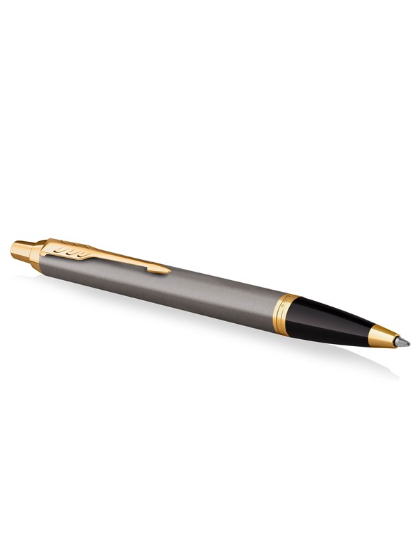 Parker IM Ballpoint Pen | Grey Lacquer with Gold Trims | Medium Point | Blue Ink Refill | Gift Box