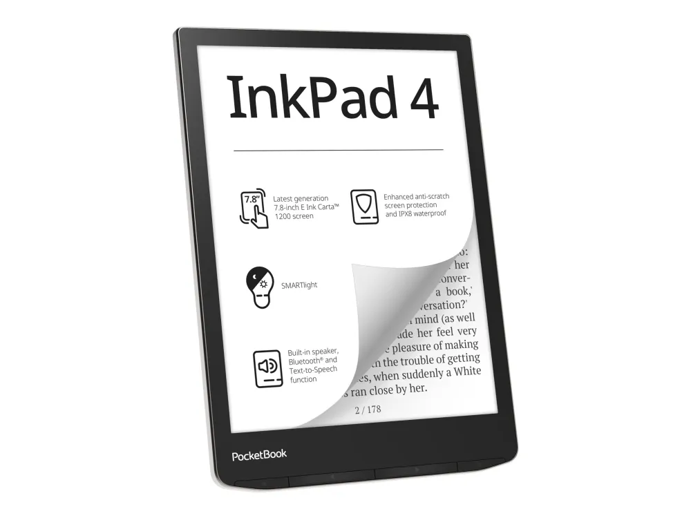PocketBook InkPad 4 - eBook-leser - Linux 3.10.65 - 32 GB - 7.8 monokrom E Ink Carta 1200 (1872 x 1404) - berøringsskjerm - Wi-Fi, Bluetooth - stjernestøvssølv