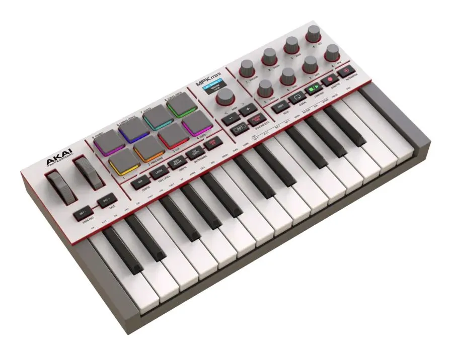 AKAI MPK Mini MK4 - MIDI-kontroller / kontrolltastatur, baltas