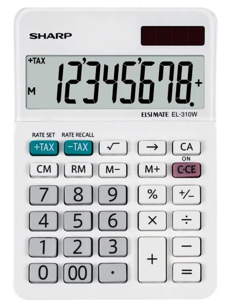 Sharp EL-310W, Desktop, Økonomi, 8 sifre, 1 linjer, Batteri/Solcelle, Hvit