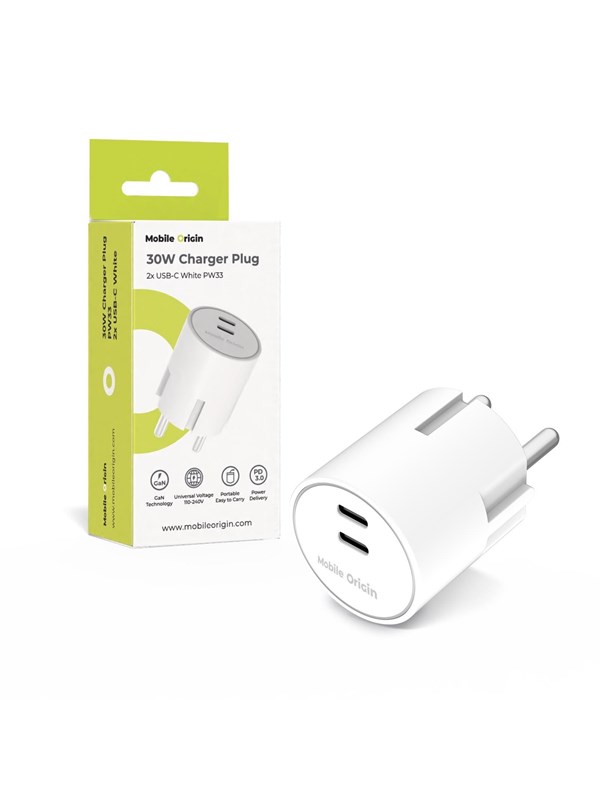 Mobile Origin 30W Charger Plug PW33 - 2x USB-C - white