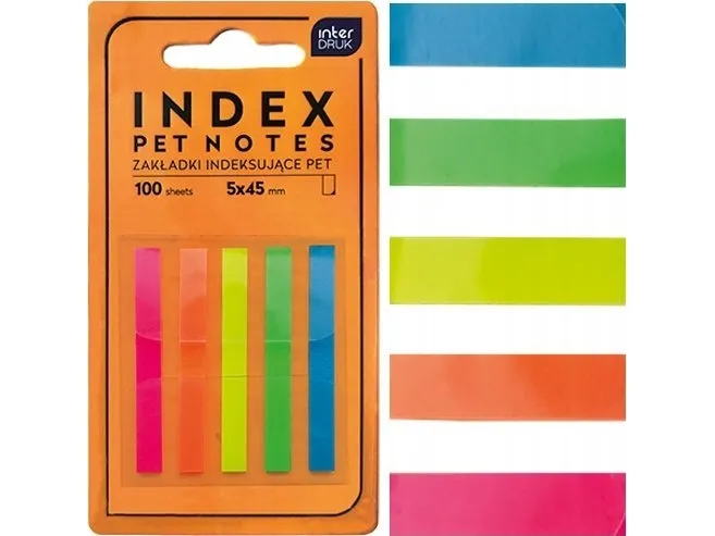 Interdruk Indexing tabs strips PET NOTES NEON 45mm 100 stk