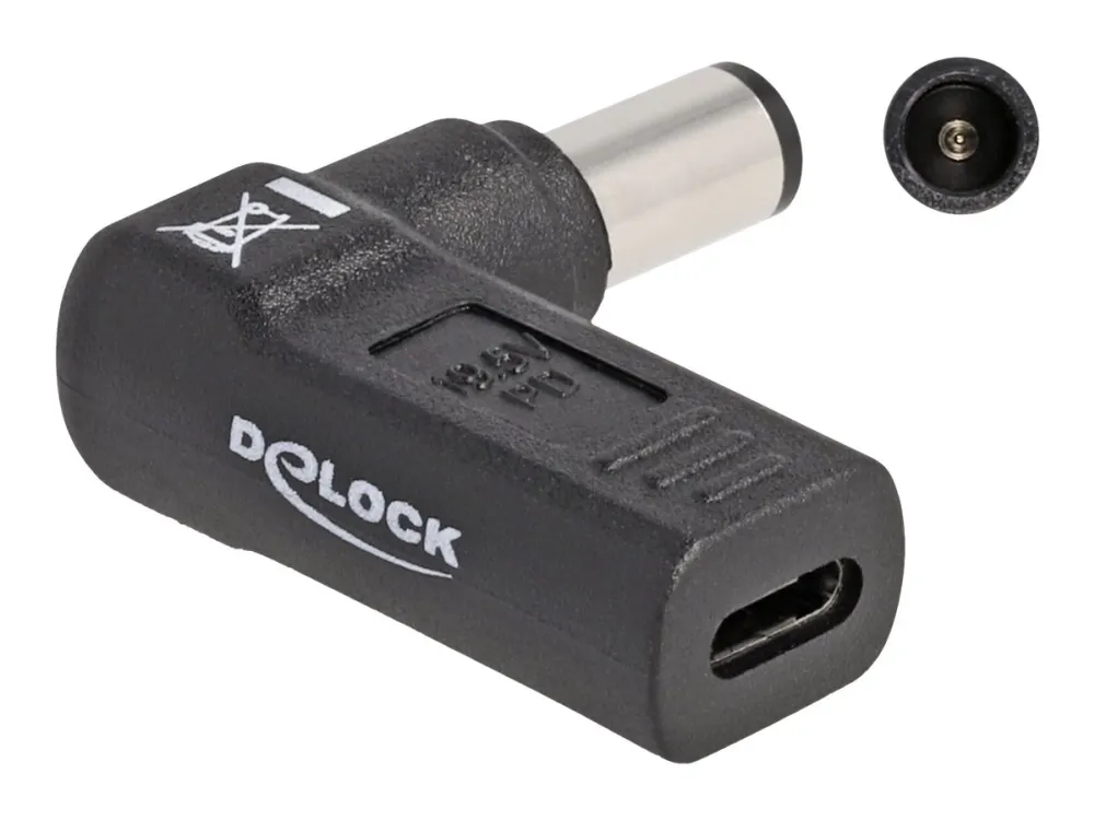 Delock - Strømadapter - USB-C (hunn) til 7,4 x 5 mm DC-jakk (hann) - 19.5 V - 3 A - vinklet - svart