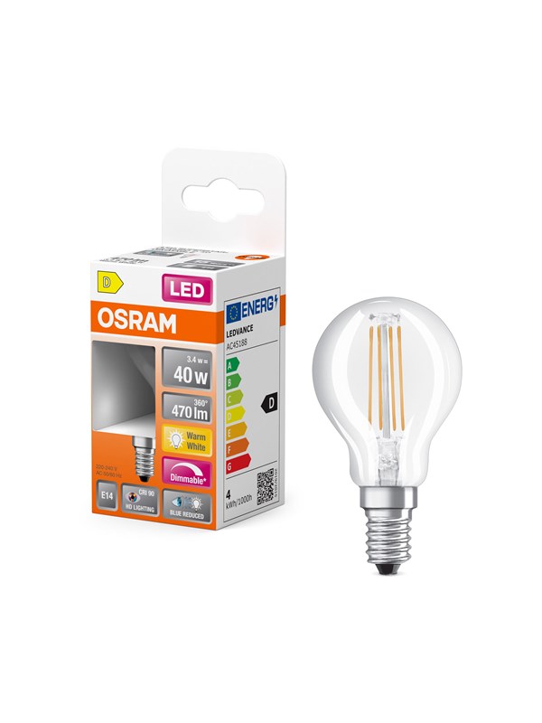 Osram LED-lyspære LED Comfort mini-ball filament 470lm 3.4W/927 (40W) E14 dimmable E14