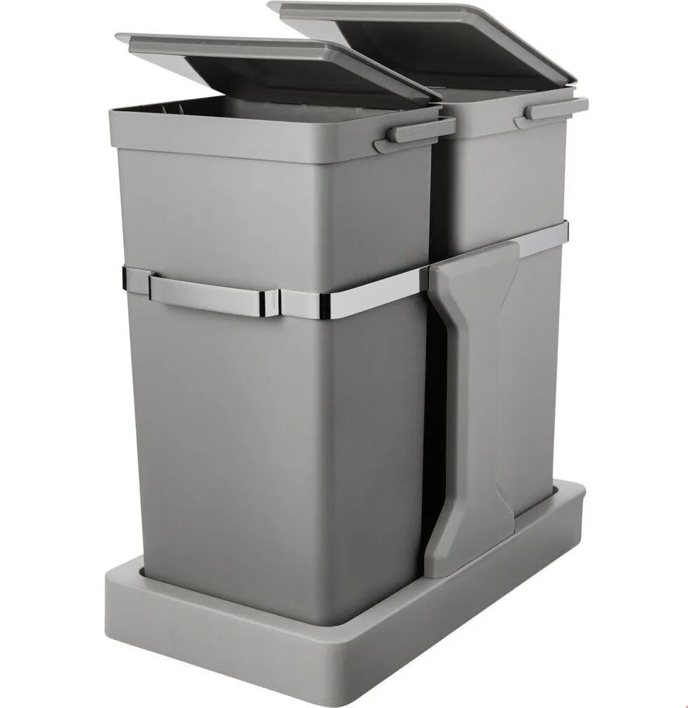 Avfallsbeholder, EKO, grå, plast/stål, 2-roms, 20+15 l, uttrekkssystem, for kildesortering