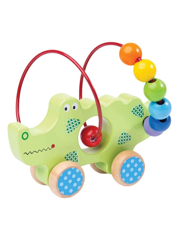 Bigjigs Wooden Push Figure Crocodile with Bead Spiral