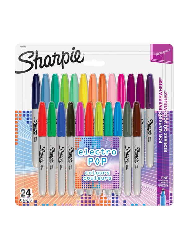 Sharpie Permanent Markers | Fine Point | Electro Pop & Assorted Original Colours | 24 Count