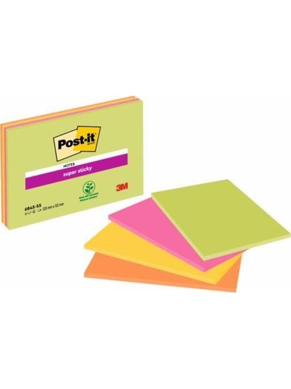 3M Post-it uper Sticky Meeting Notes 203 mm x 152 mm 45 Sheets (Neon)