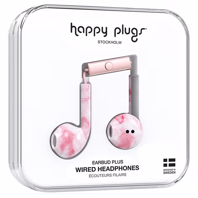 Happy Plugs Earbud Plus in-ear hodetelefoner (pink marble)