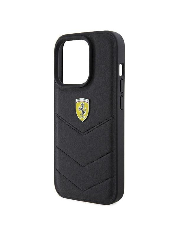 Ferrari Quilted Metal Logo iPhone 15 Pro Case - Black