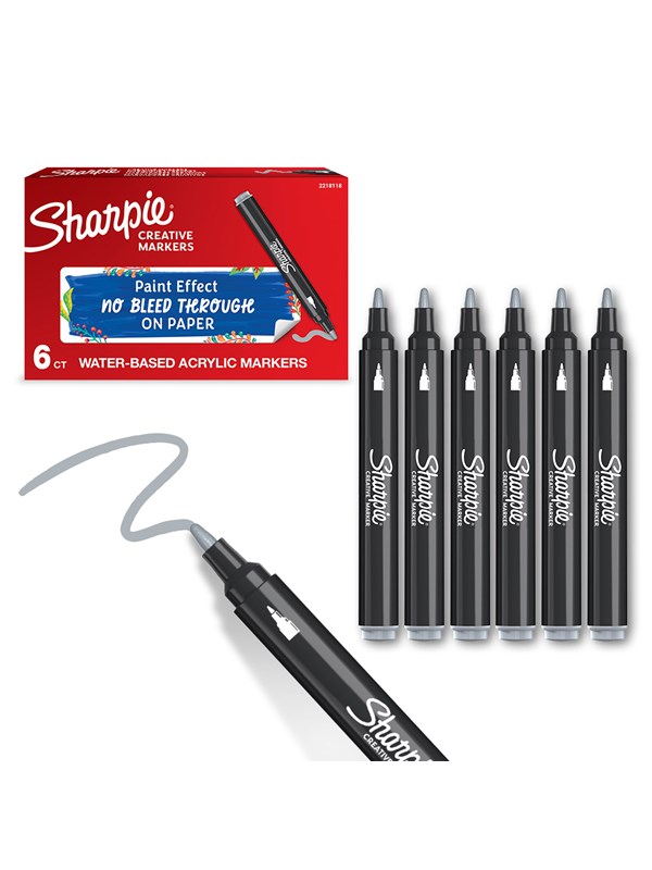 Sharpie Creative Marker Acrylic Paint Pens | Bullet Tip Water-Based Paint Markers | Cool Grey | 6 Count