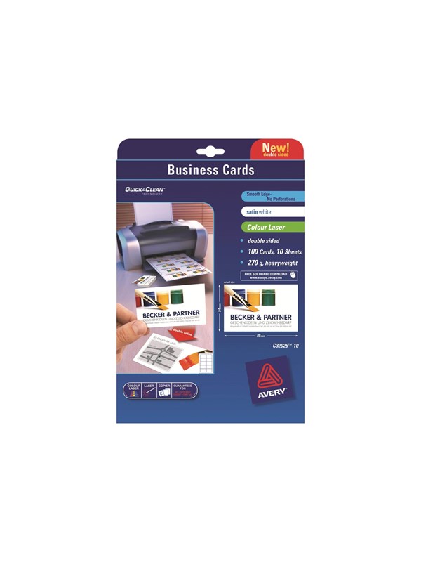 Avery Quick&Clean C32026-10 - business cards - matte - 100 card(s) - 54 x 85 mm - 270 g/m²