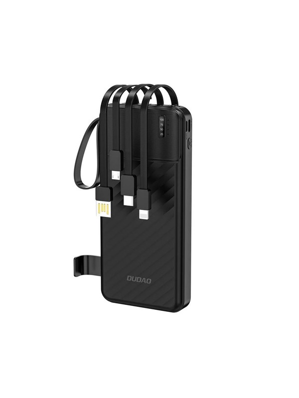 Dudao K11 10000mAh Powerbank with Built-in Cables - Black Nødlader - Svart - 10000 mAh
