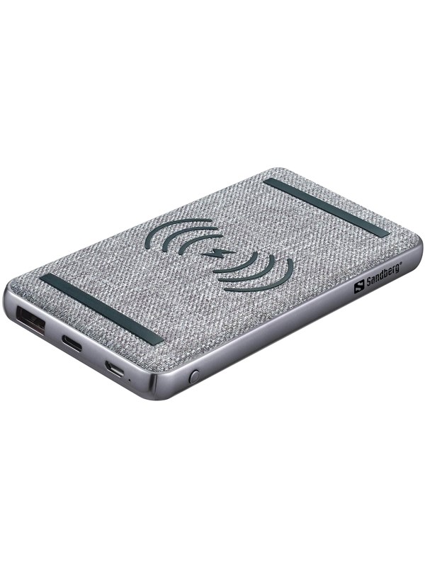 Sandberg Powerbank 10000 PD20W+Wireless Nødlader - Grey - 10000 mAh