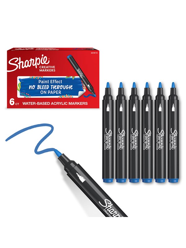 Sharpie Creative Marker Acrylic Paint Pens | Bullet Tip Water-Based Paint Markers | Blue | 6 Count