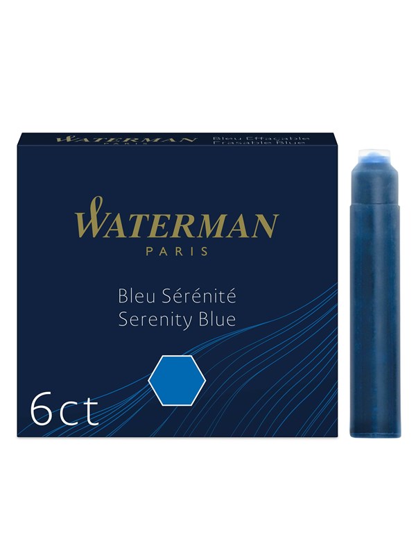 Waterman Fountain Pen Refill Ink Cartridges | Standard International (Short) | Serenity Blue | 6 Count