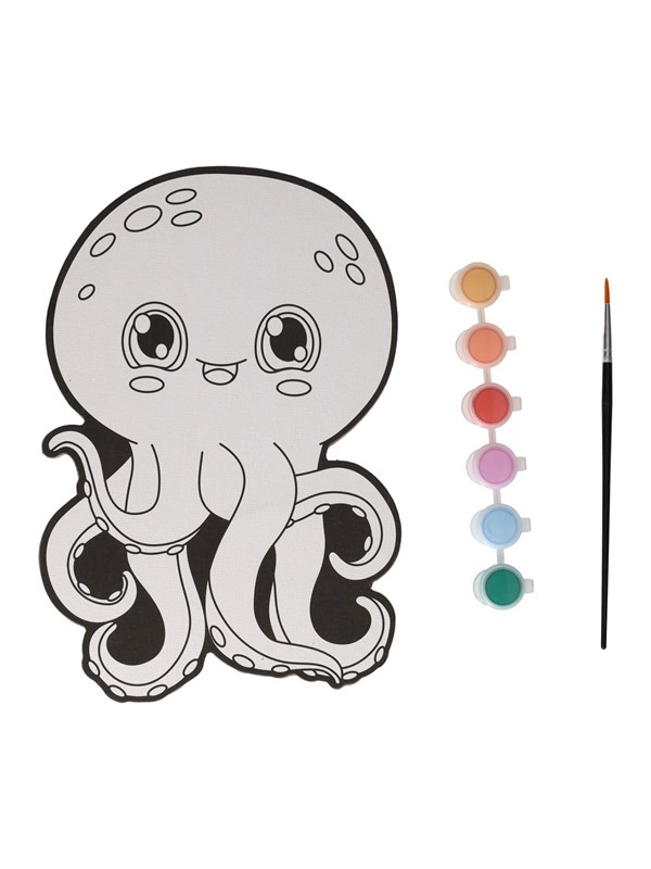 Wins Holland Canvas Painting - Octopus - incl. Brush and 6 colors of paint